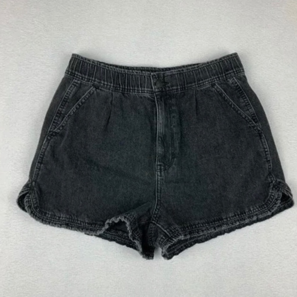 American Eagle Outfitters Womens Mom Black Denim Shorts 6 High Rise Stretch